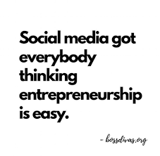 meme about social media making entrepreneurship look easy for article on mariedeveaux.com career coaching website about the challenges of starting a new business and being an entrepreneur