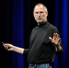 Steve Jobs delivering a keynote wearing his signature black turtleneck and jeans. Used to explain the value of a capsule closet to eliminate unnecessary choices in a productive person's day. Featured in the Efficient Entrepreneurs Not TO DO list on mariedeveaux.com
