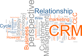 Marie Deveaux advocates using a CRM for netwroking and shows graphic of CRM word cloud with CRM, marketing, relationship, perspective, customer management, Cycle, business and other prominent words displayed in gray, blue and orange text at intersecting angels.